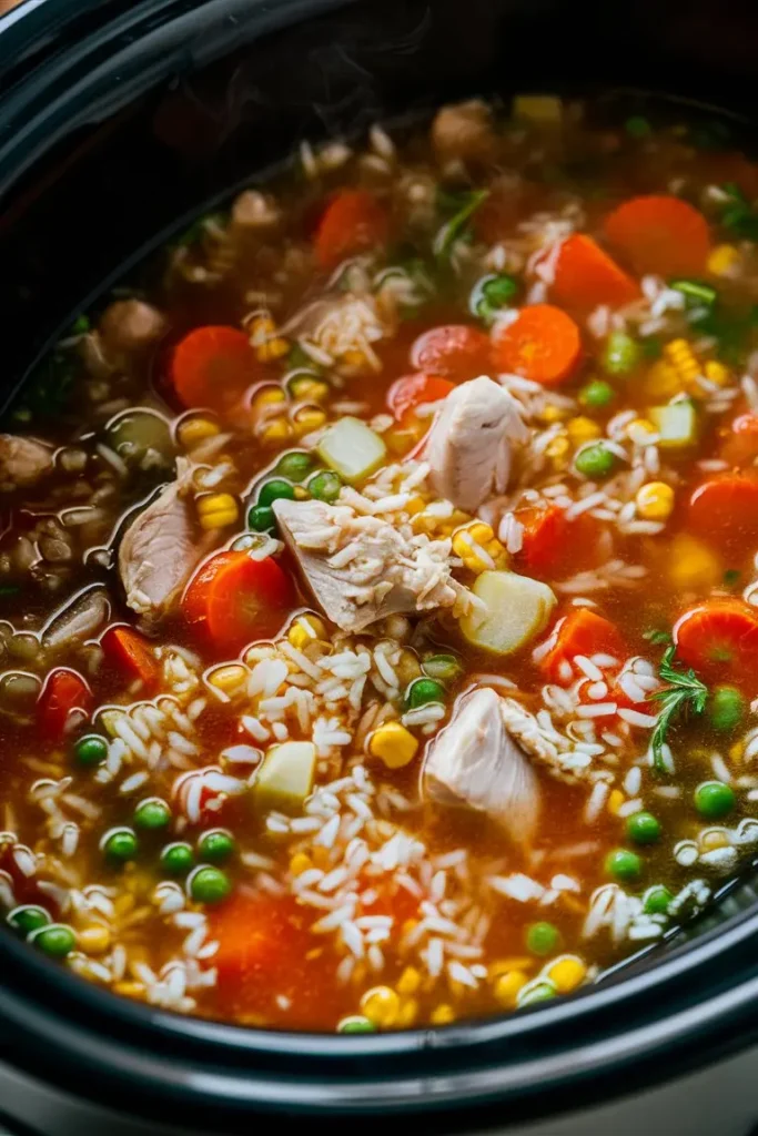 Crockpot Chicken and Rice Soup Dump