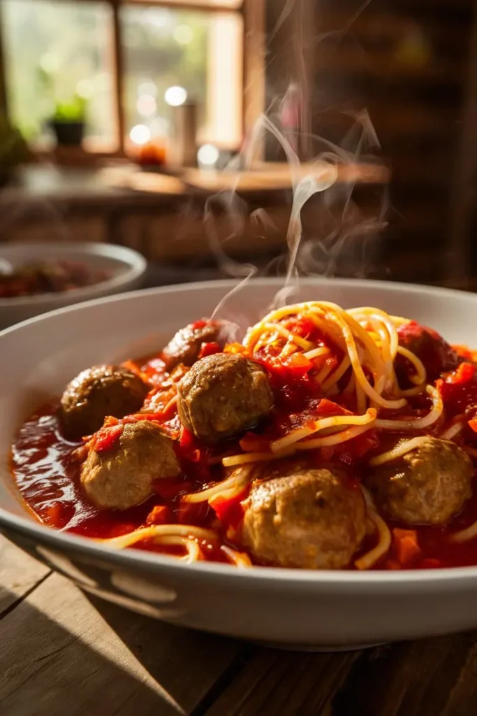 Crockpot Spaghetti Meatball Dump