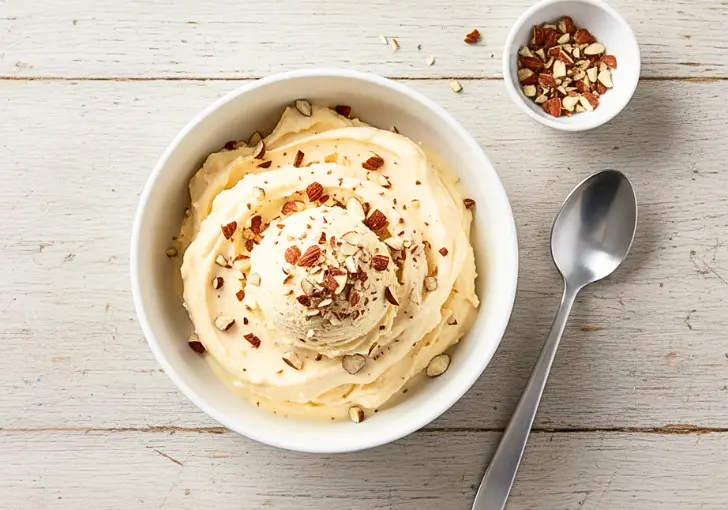 Ninja Creami Protein Banana Ice Cream with almonds