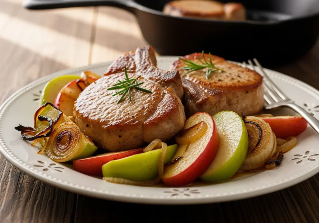 Classic Pork Chops with Apples and Onions