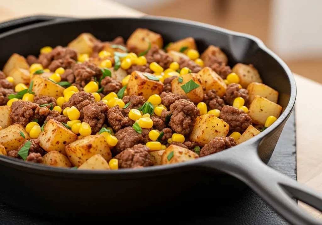 Hamburger Skillet with Potatoes and Corn