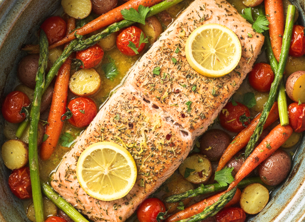 Crockpot Lemon Herb Salmon With Vegetables