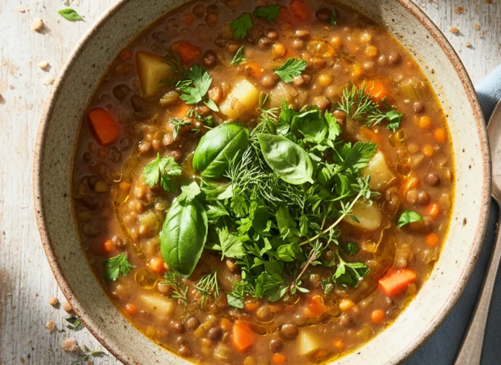 Crockpot Lentil Soup With Summer Herbs