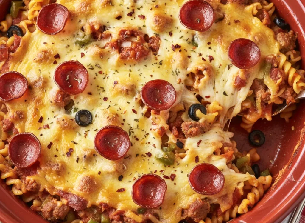 Crockpot Pizza Pasta Casserole