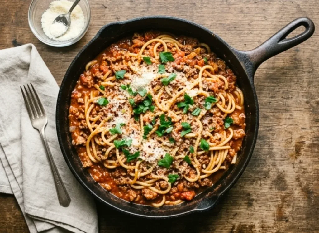 Skillet Spaghetti and Meat Sauce