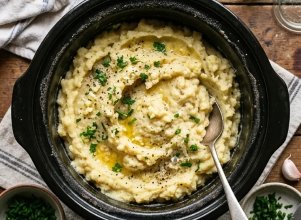 Slow Cooker Garlic Butter Mashed Potatoes