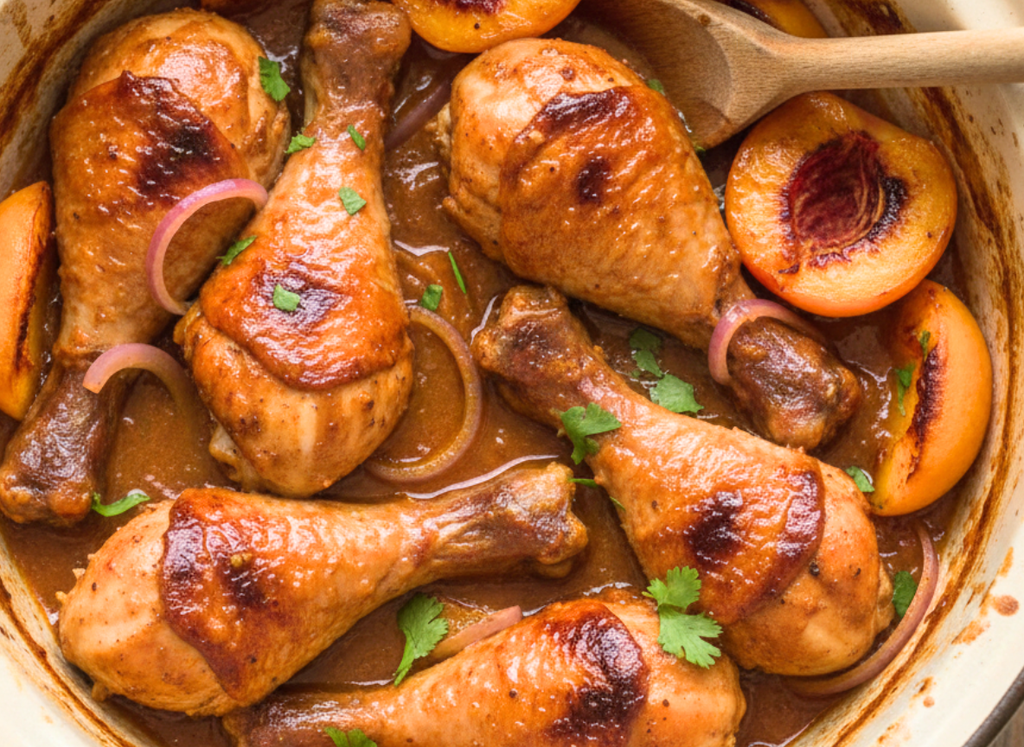 Slow Cooker Peach BBQ Chicken Drumsticks